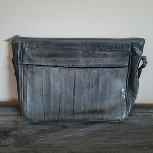 Vintage Gray Eel Skin Leather Shoulder Bag 1980s
